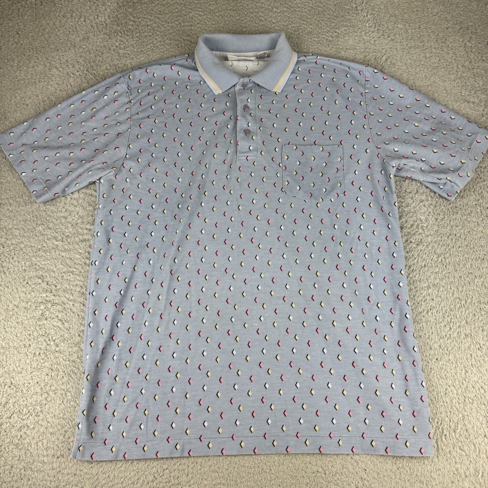 Vintage London Fog Polo Shirt Diamond Geometric Cool Tag Mens Large 90s‎ 80s